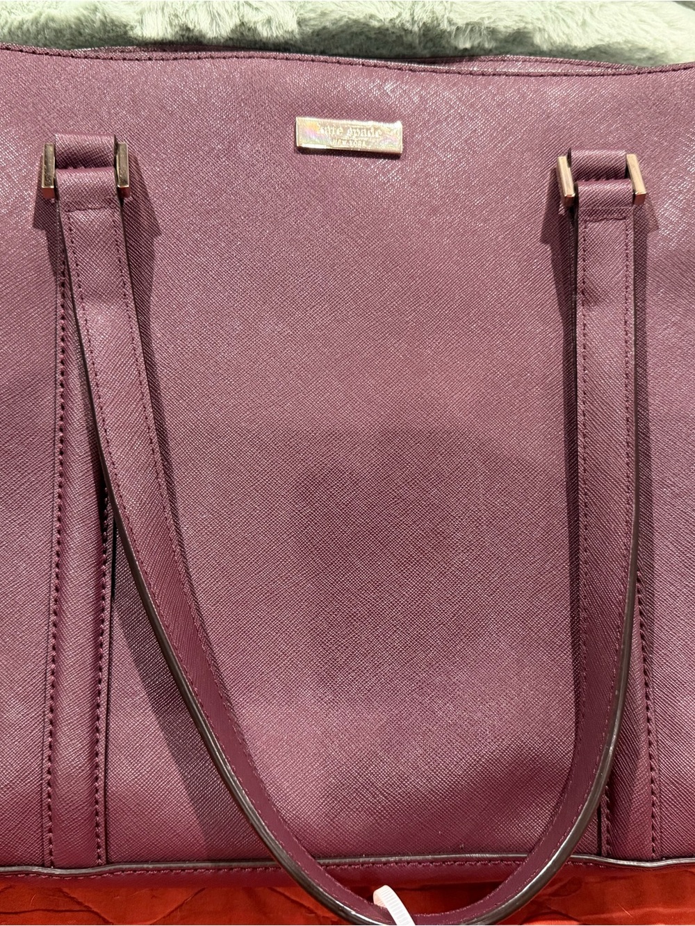 kate spade plum leather structured tote with gold hardware